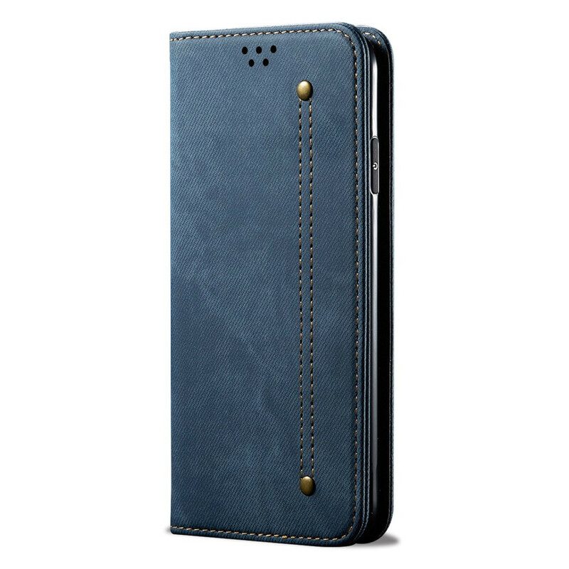 Folio Cover iPhone 13 Mini Custodia in pelle Trama Di Jeans In Ecopelle