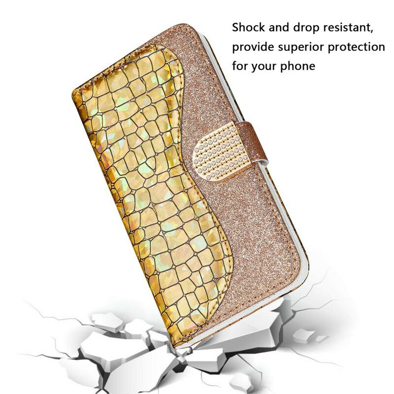 Folio Cover iPhone 13 Mini Diamanti Coccodrillo