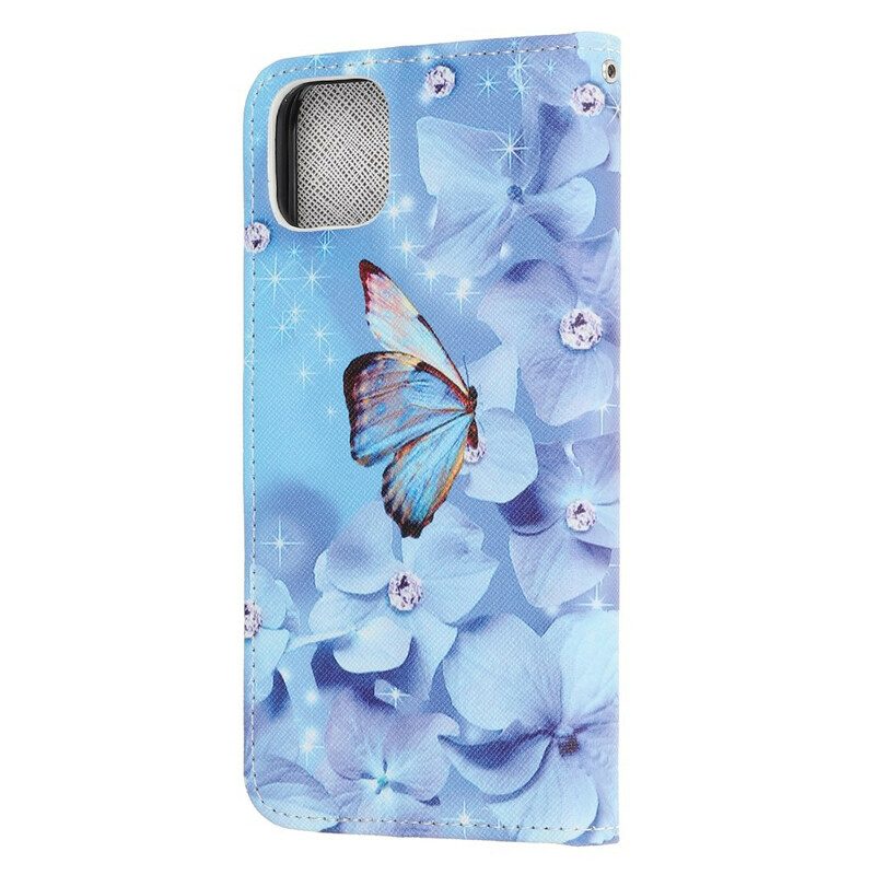 Folio Cover iPhone 13 Mini Farfalle Di Diamanti Strappy