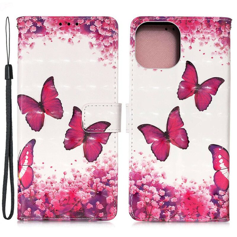 Folio Cover iPhone 13 Mini Farfalle Rosse