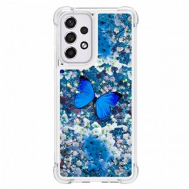 Cover Samsung Galaxy A33 5G Farfalle Blu Glitterate