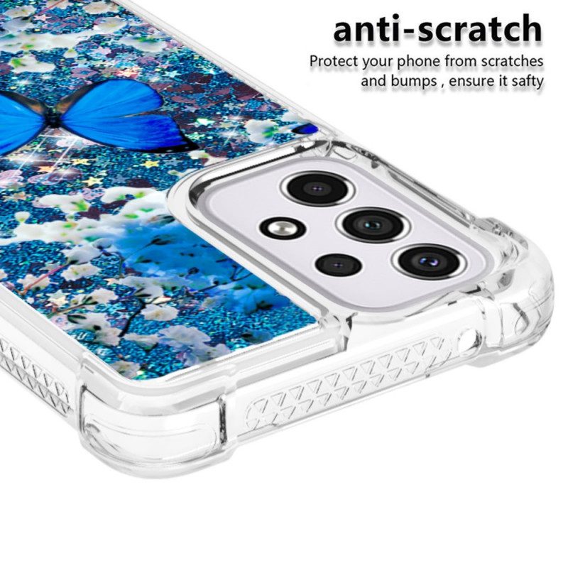 Cover Samsung Galaxy A33 5G Farfalle Blu Glitterate