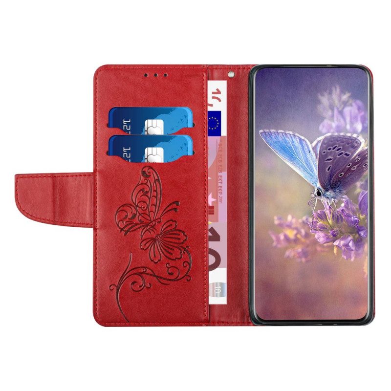 Custodia in pelle Samsung Galaxy A33 5G Farfalla Bicolore Con Cinturino