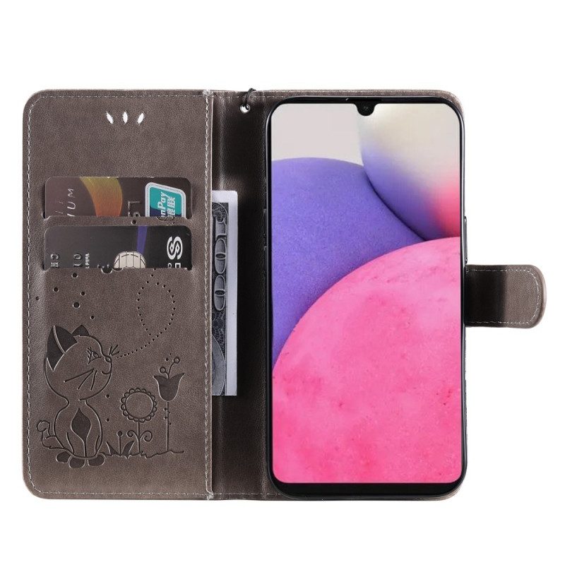 Custodia in pelle Samsung Galaxy A33 5G Strappy Cat E Api