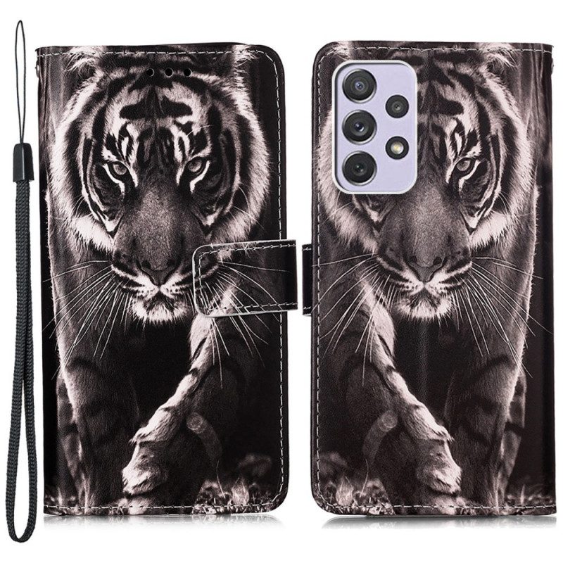 Custodia in pelle Samsung Galaxy A33 5G Strappy Notte Tigre