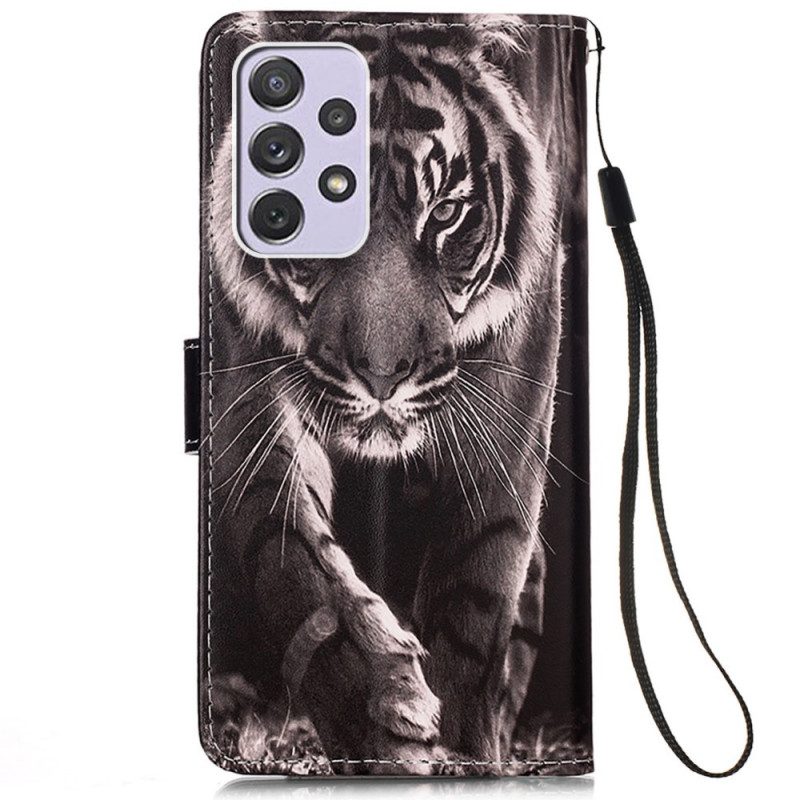 Custodia in pelle Samsung Galaxy A33 5G Strappy Notte Tigre