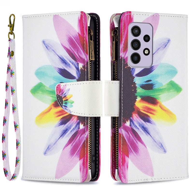 Custodia in pelle Samsung Galaxy A33 5G Tasca Con Zip A Fiore