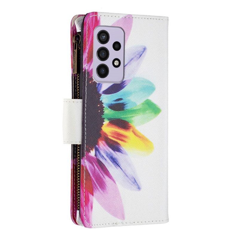 Custodia in pelle Samsung Galaxy A33 5G Tasca Con Zip A Fiore