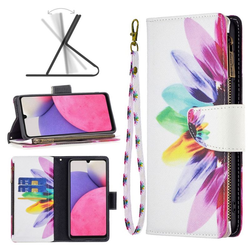 Custodia in pelle Samsung Galaxy A33 5G Tasca Con Zip A Fiore