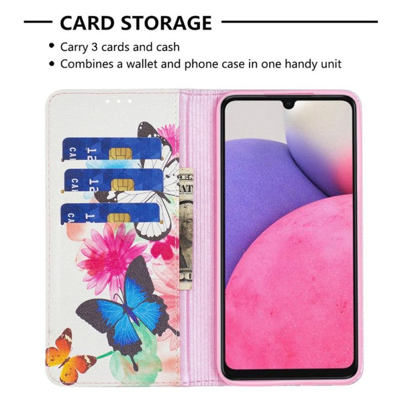 Folio Cover Samsung Galaxy A33 5G Custodia in pelle Farfalle Colorate