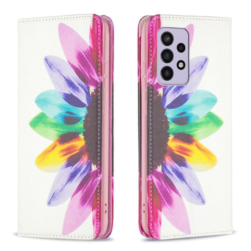 Folio Cover Samsung Galaxy A33 5G Custodia in pelle Fiore Dell'acquerello