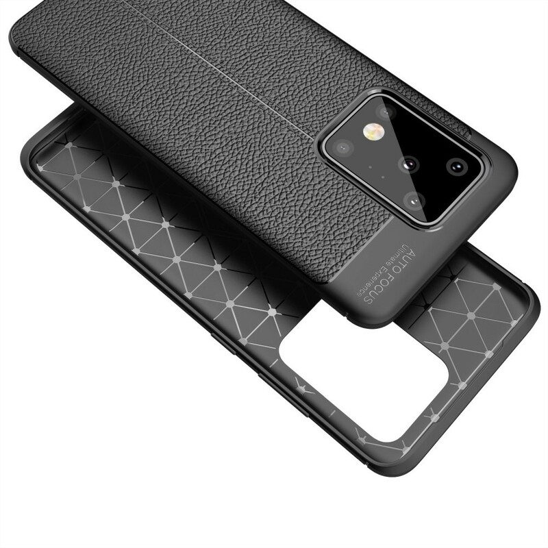 Cover Samsung Galaxy S20 Ultra Doppia Linea Litchi Effetto Pelle