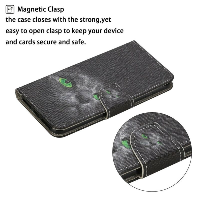 Folio Cover Samsung Galaxy S20 Ultra Gatto Dagli Occhi Verdi Con Cordino