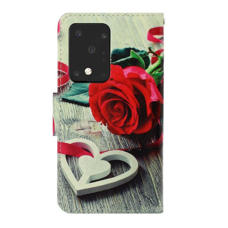 Folio Cover Samsung Galaxy S20 Ultra Rosa Romantica Con Cinturino