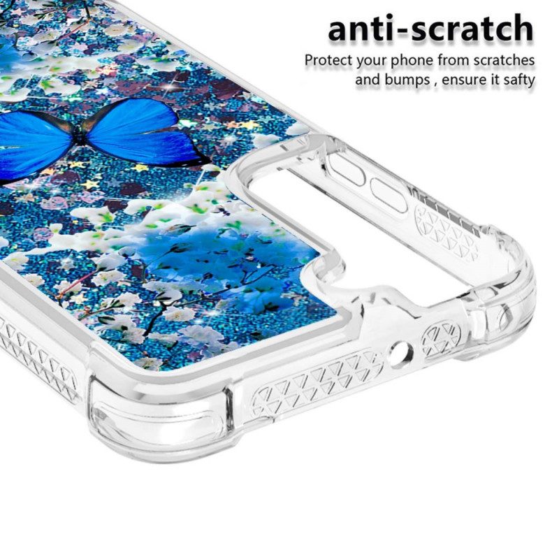 Cover Samsung Galaxy S22 5G Farfalle Blu Glitterate