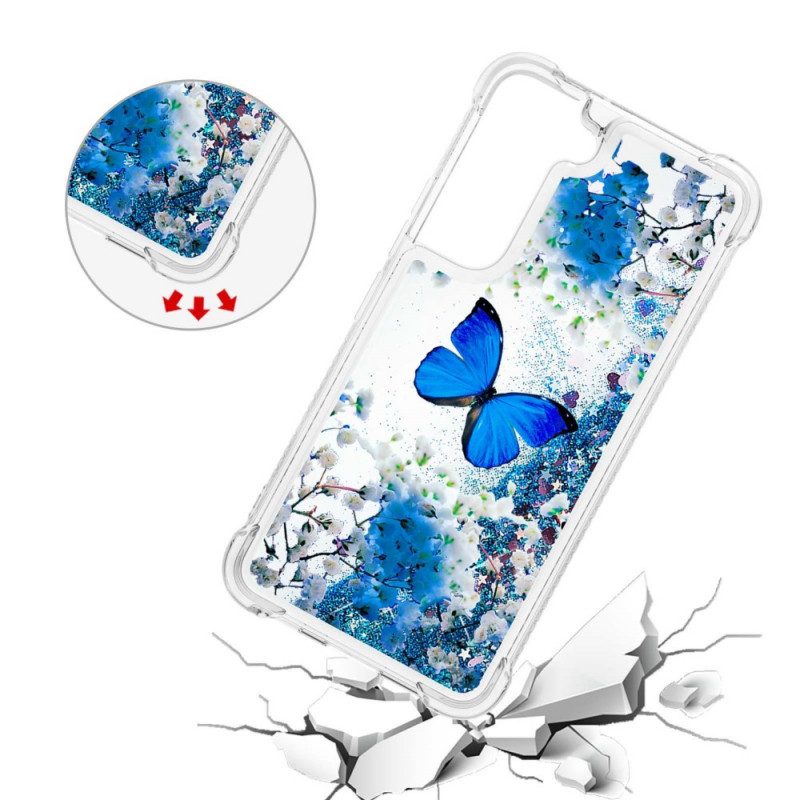 Cover Samsung Galaxy S22 5G Farfalle Blu Glitterate