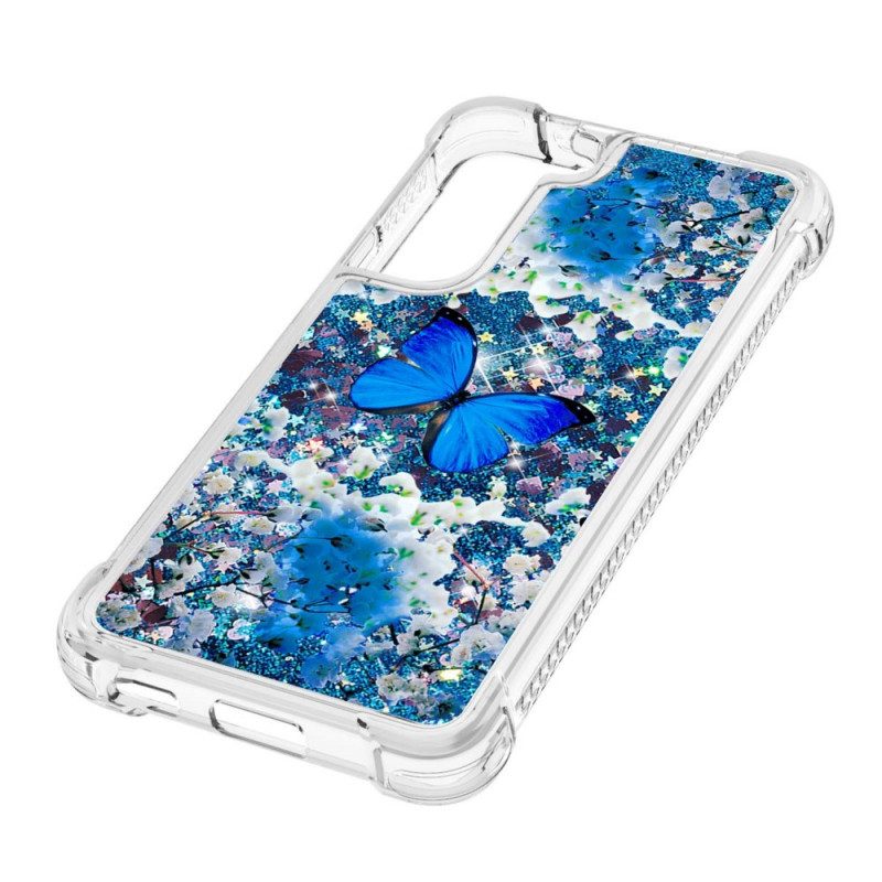 Cover Samsung Galaxy S22 5G Farfalle Blu Glitterate