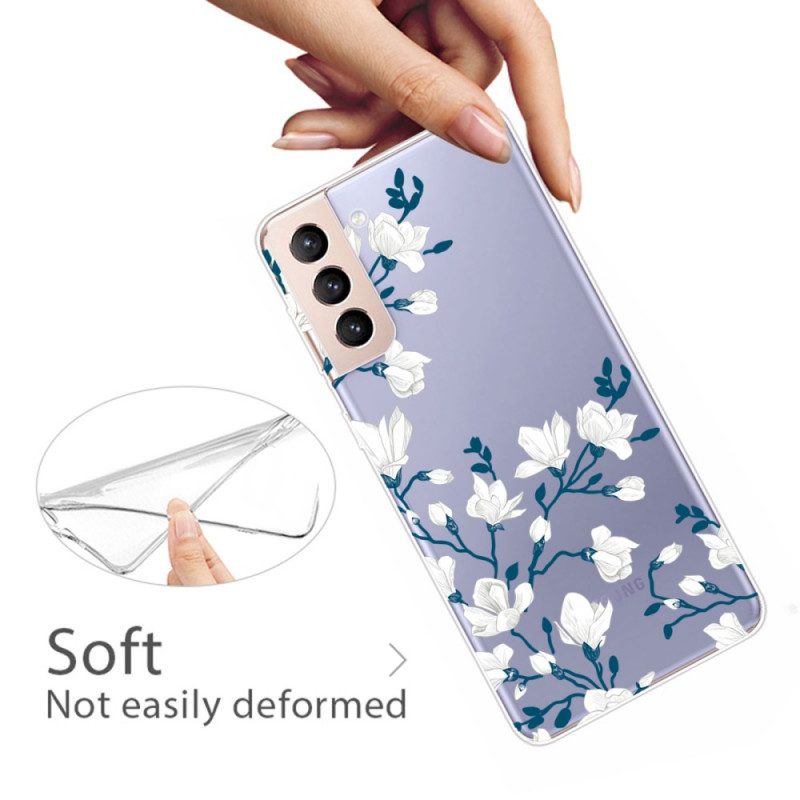 Cover Samsung Galaxy S22 5G Fiori Bianchi Senza Soluzione Di Continuità