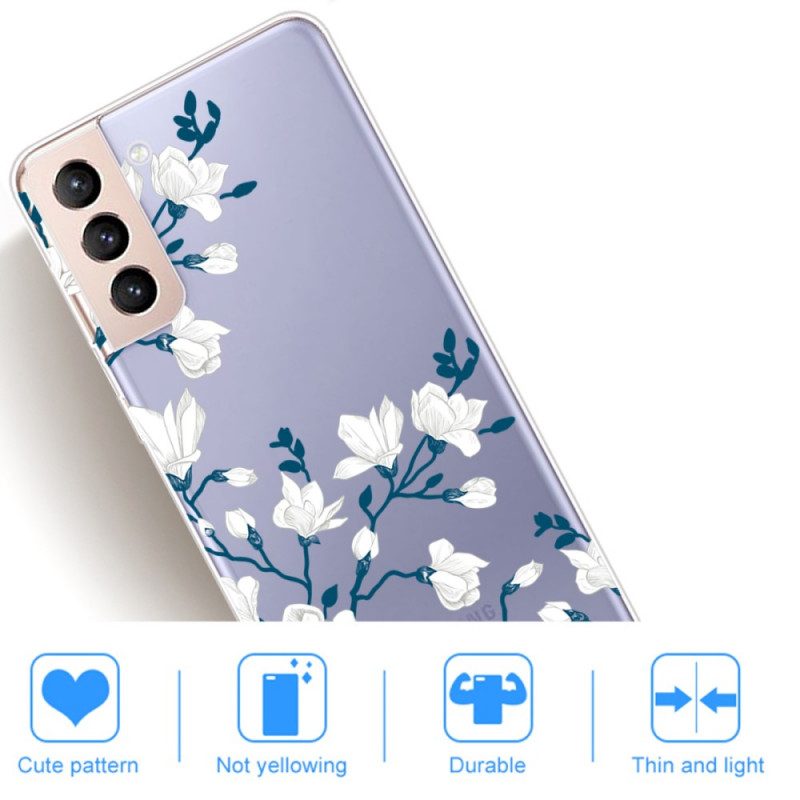 Cover Samsung Galaxy S22 5G Fiori Bianchi Senza Soluzione Di Continuità