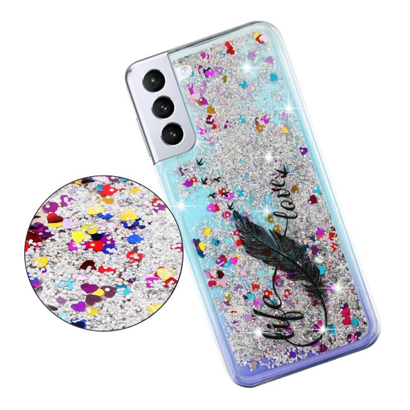 Cover Samsung Galaxy S22 5G Paillettes Life & Love