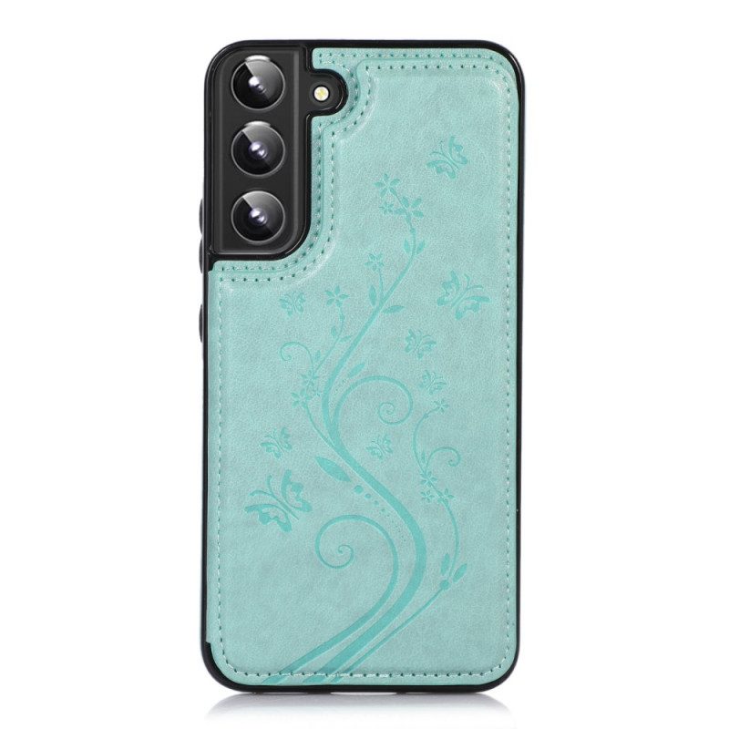 Cover Samsung Galaxy S22 5G Portacarte In Ecopelle Stand Fiori