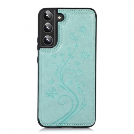 Cover Samsung Galaxy S22 5G Portacarte In Ecopelle Stand Fiori