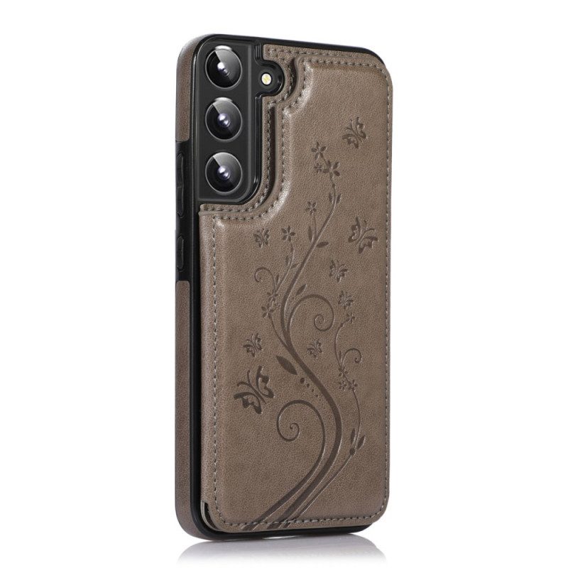 Cover Samsung Galaxy S22 5G Portacarte In Ecopelle Stand Fiori