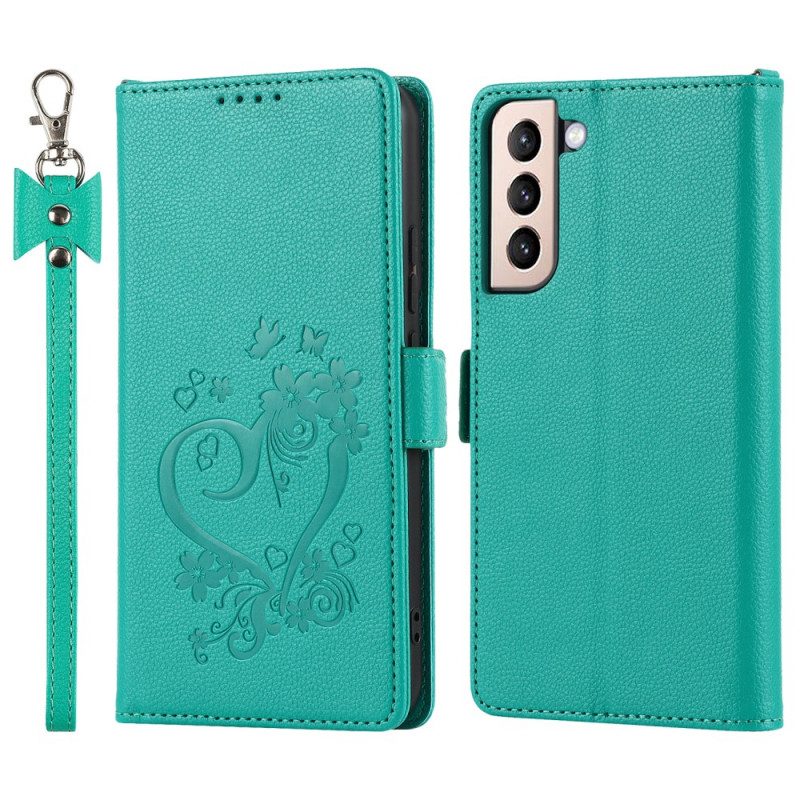 Custodia in pelle Samsung Galaxy S22 5G Cuore Con Cordino