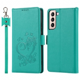 Custodia in pelle Samsung Galaxy S22 5G Cuore Con Cordino