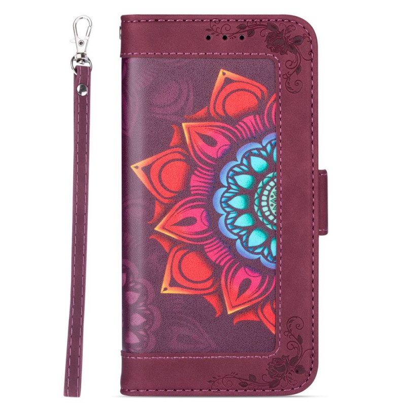 Custodia in pelle Samsung Galaxy S22 5G Decorazione Mandala Strappy