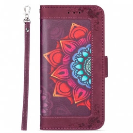 Custodia in pelle Samsung Galaxy S22 5G Decorazione Mandala Strappy