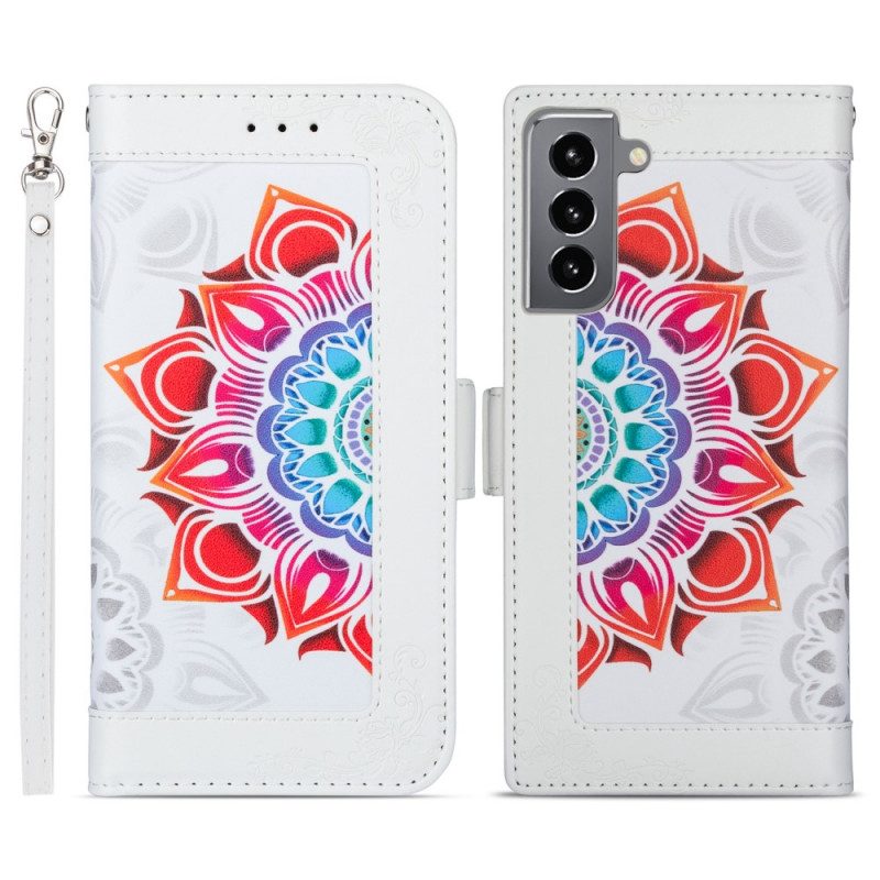 Custodia in pelle Samsung Galaxy S22 5G Decorazione Mandala Strappy