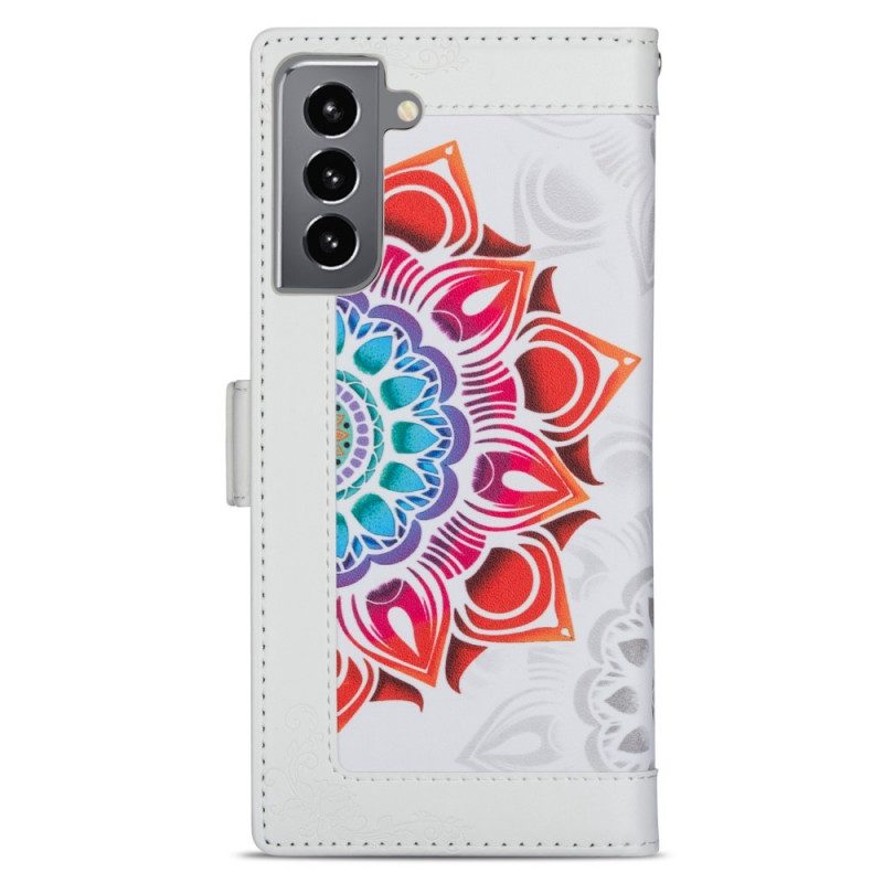 Custodia in pelle Samsung Galaxy S22 5G Decorazione Mandala Strappy