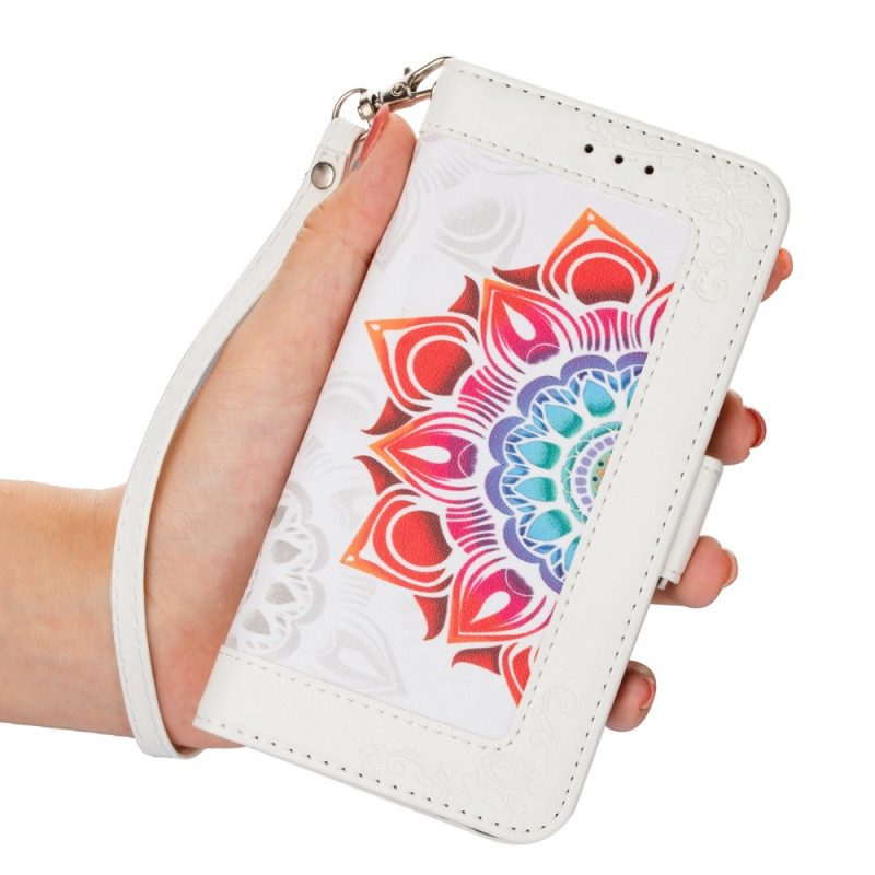 Custodia in pelle Samsung Galaxy S22 5G Decorazione Mandala Strappy