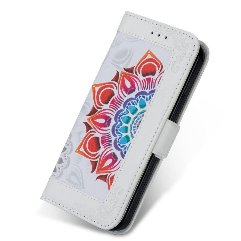 Custodia in pelle Samsung Galaxy S22 5G Decorazione Mandala Strappy