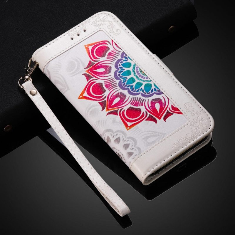 Custodia in pelle Samsung Galaxy S22 5G Decorazione Mandala Strappy