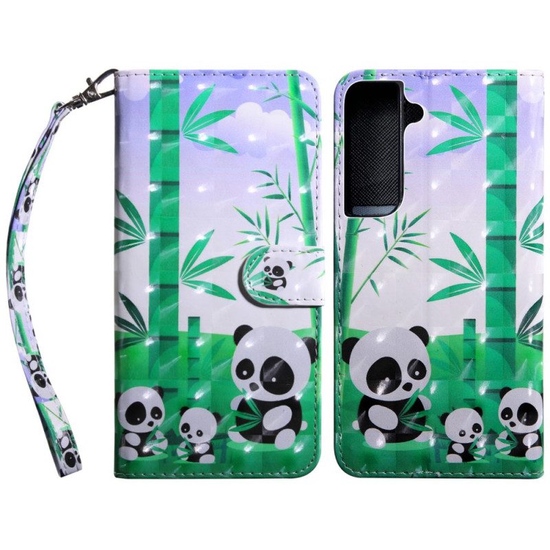 Custodia in pelle Samsung Galaxy S22 5G Famiglia Panda