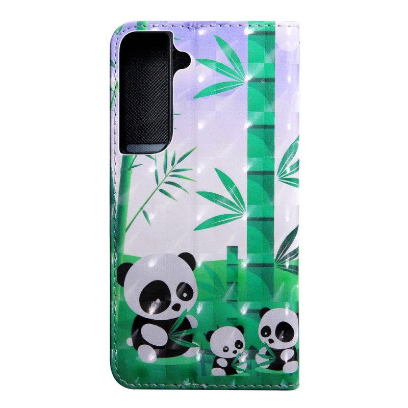 Custodia in pelle Samsung Galaxy S22 5G Famiglia Panda