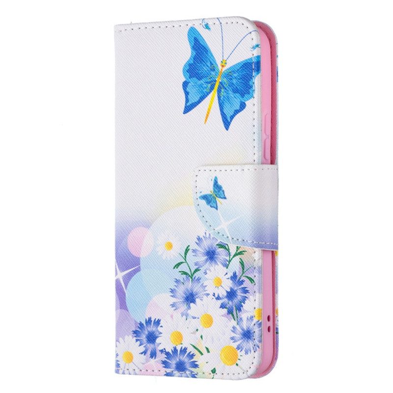 Custodia in pelle Samsung Galaxy S22 5G Farfalle E Fiori Dipinti