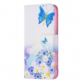 Custodia in pelle Samsung Galaxy S22 5G Farfalle E Fiori Dipinti