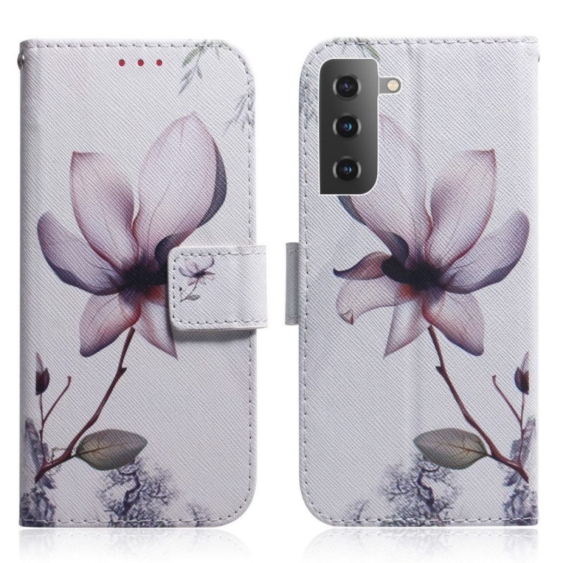 Custodia in pelle Samsung Galaxy S22 5G Fiore Rosa Polveroso