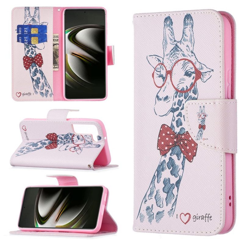 Custodia in pelle Samsung Galaxy S22 5G Giraffa Intelligente