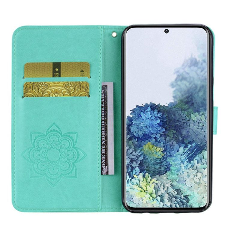 Custodia in pelle Samsung Galaxy S22 5G Gufo Mandala E Cordino