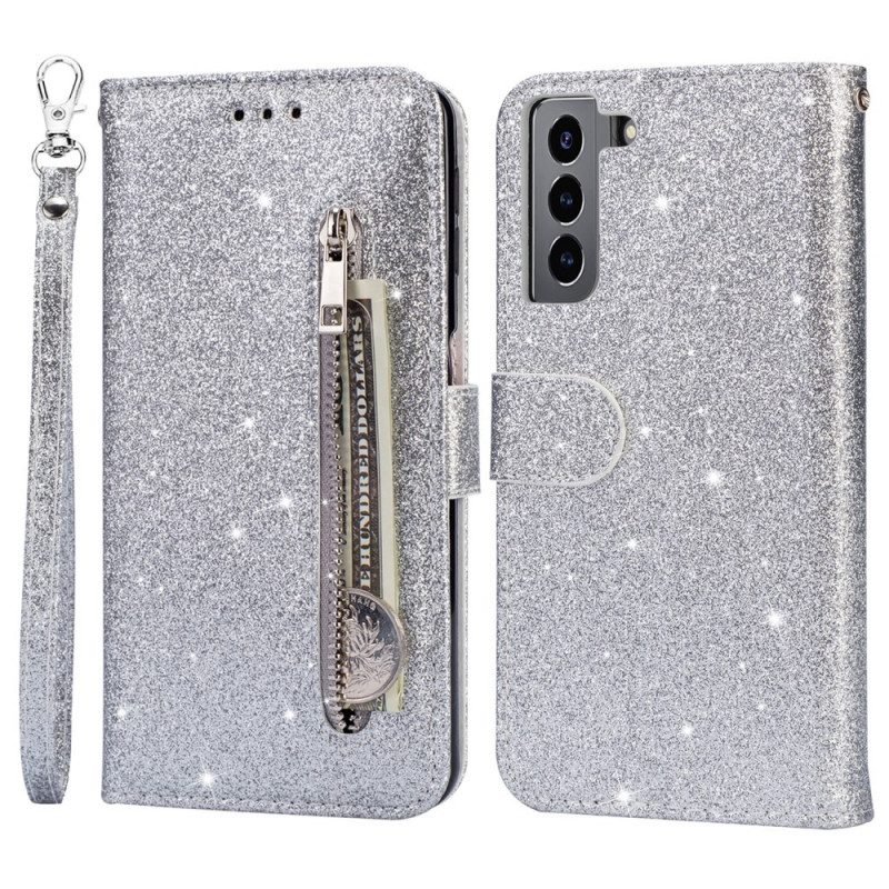 Custodia in pelle Samsung Galaxy S22 5G Portamonete Glitterato