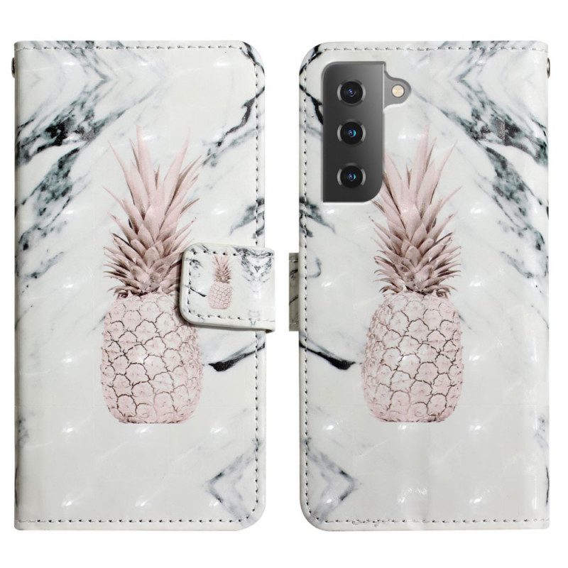 Custodia in pelle Samsung Galaxy S22 5G Punto Luce Ananas