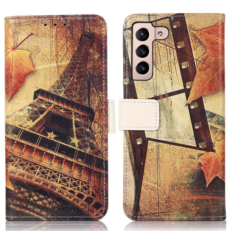 Custodia in pelle Samsung Galaxy S22 5G Torre Eiffel In Autunno