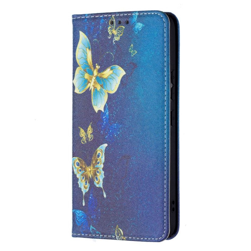 Folio Cover Samsung Galaxy S22 5G Custodia in pelle Farfalle Colorate