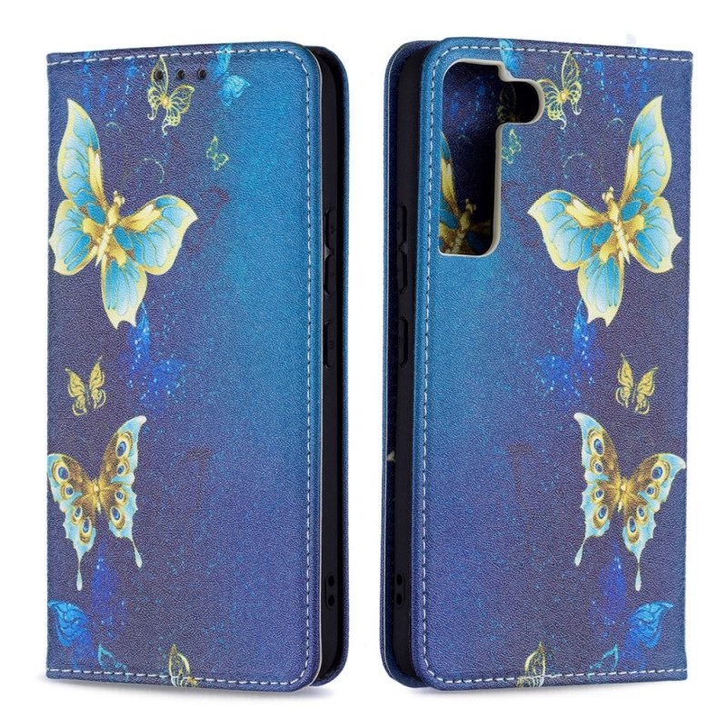 Folio Cover Samsung Galaxy S22 5G Custodia in pelle Farfalle Colorate