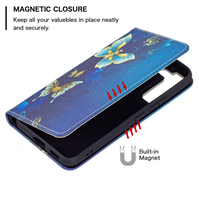 Folio Cover Samsung Galaxy S22 5G Custodia in pelle Farfalle Colorate