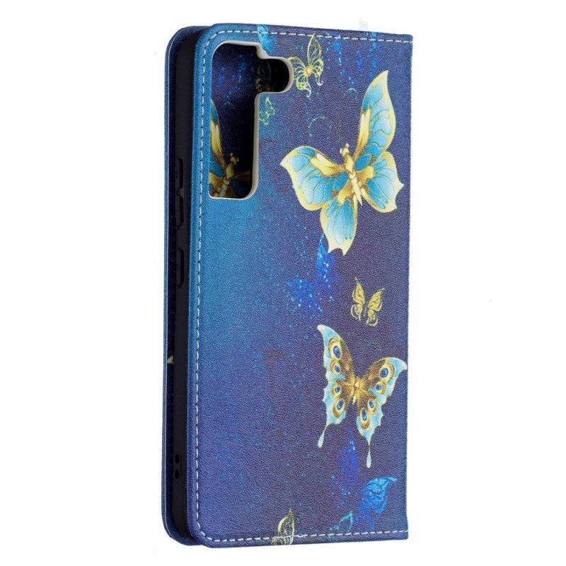 Folio Cover Samsung Galaxy S22 5G Custodia in pelle Farfalle Colorate